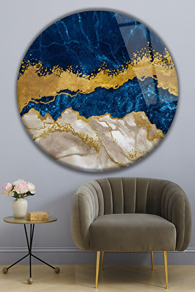 B&G DESIGN Masă decorativă rotundă din sticlă temperată, cu model modern de m...
