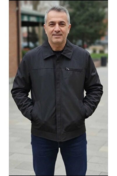 güncüoğlu Men's Seasonal Coat with Collar, Zippered Sleeves, and Snap Fasteners