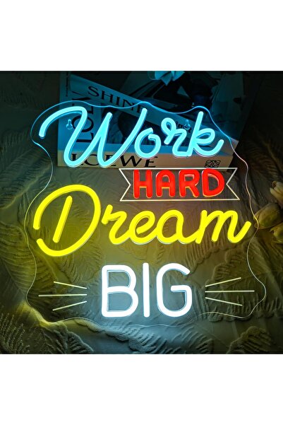 Slasa Work Hard Dream Big Neon Sign with 6mm Acrylic Base 32x32 cm Wall Decor...