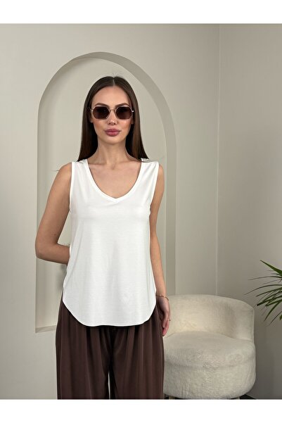 sahraozluk V-Neck Thick Strap White Undershirt