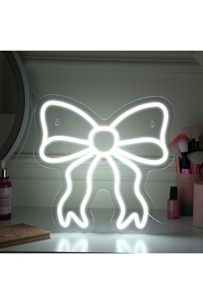 Slasa Bow LED Neon Sign with 6mm Acrylic Base 30x30 cm White Aesthetic Wall L...