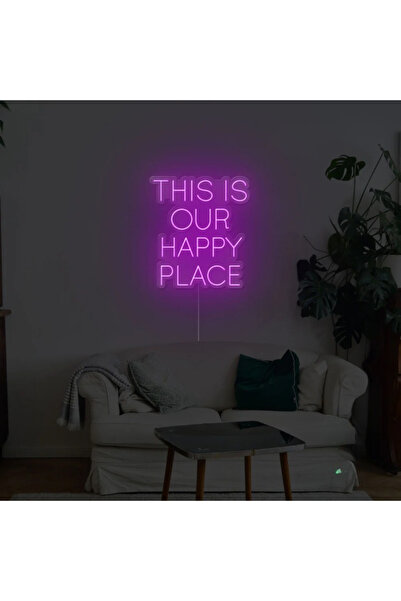 Slasa This Is Our Happy Place Neon Sign with 6mm Acrylic Base Purple LED Wall...