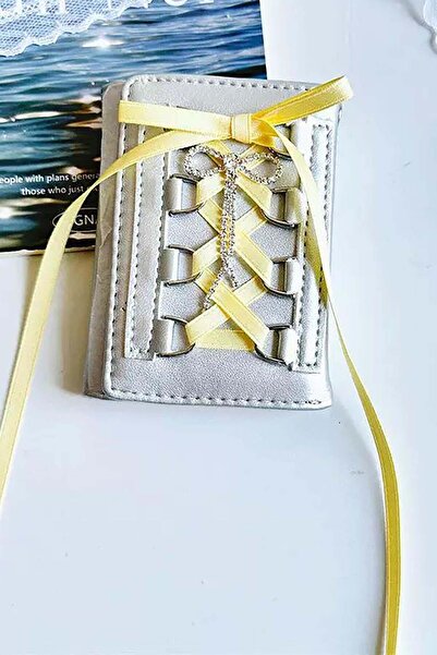 TAKIŞTIR Sivi ženski novčanik/držač kartica sa detaljima žute trake