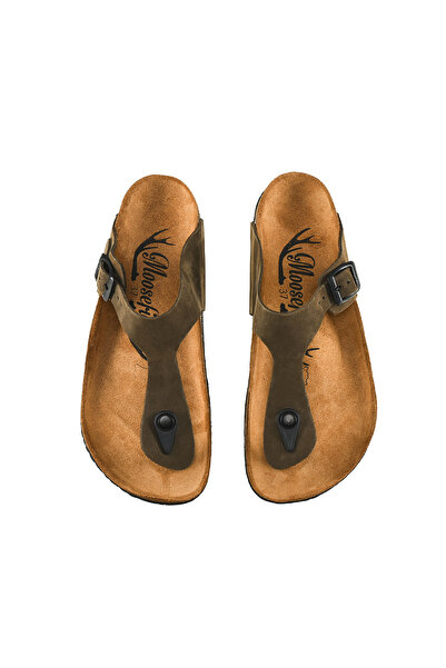 Moosefield Genuine Leather Khaki Green Women's Slippers