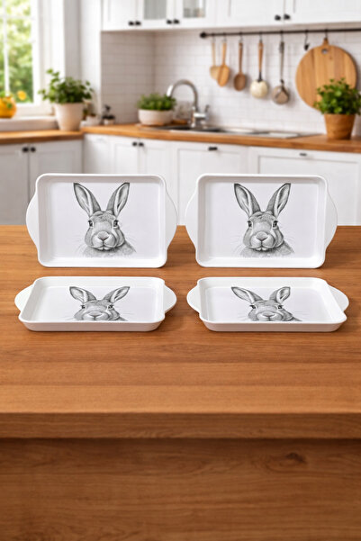 Zucci Home Tavşan Patterned Mini Presentation Tray Set - 4-Piece |   Decorati...