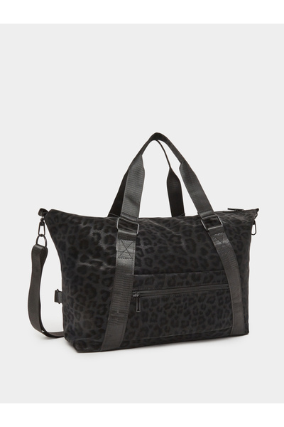 Styli Black Leopard Print Gym Bag