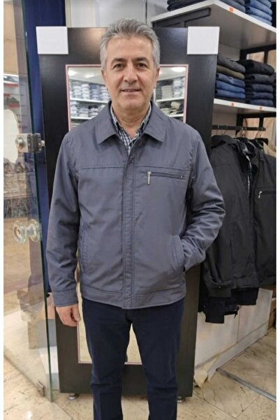 güncüoğlu Men's Seasonal Coat with Collar, Zippered Sleeves, and Snap Fasteners