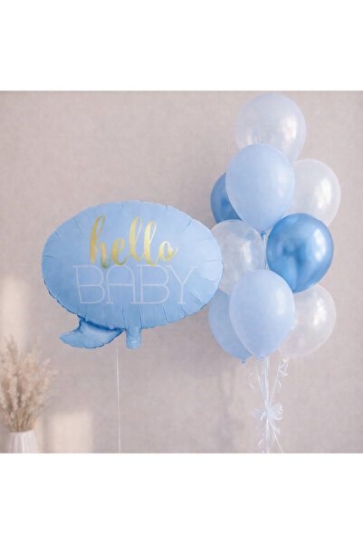MaisonLuf Hello Baby Mavi Balon Seti Erkek Bebek Baby Shower Parti Süsleri