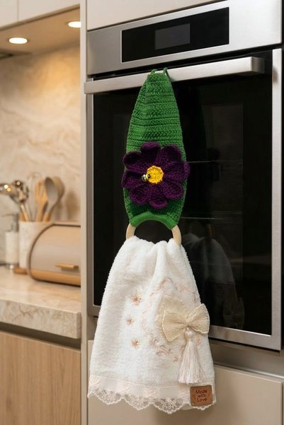 Vivart Hand Knitted Figured Kitchen and Bathroom Towel Rack - Wooden Bamboo Decorative Towel Holder