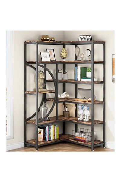 KEKE Corner Bookshelf 6-Tier L-Shaped Book Shelves Metal Frame for Living Roo...