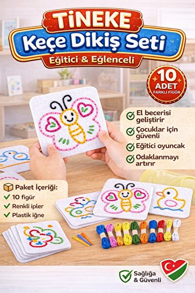 TİNEKE Keçe'den 10 Adet El İşi Dikiş Kiti Desenli Kolay ve Eğlenceli Hobi Eği...