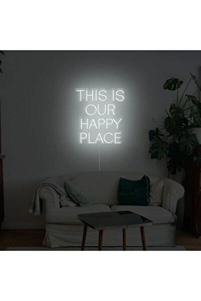 Slasa This Is Our Happy Place Neon Sign with 6mm Acrylic Base White LED Wall ...