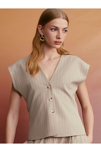 Dilvin 60607 Striped Vest -Beige