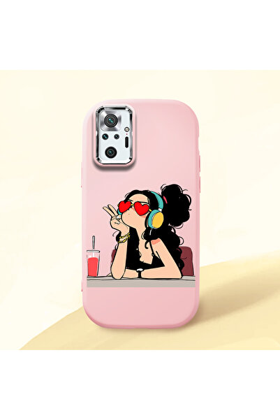 Hontinga Redmi Note 10 Pro Compatible Camera Protected Pink Soft Silicone Pho...