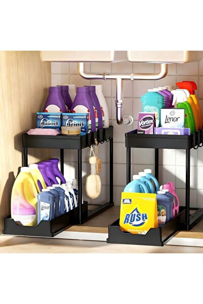 ZenAI Set of 2 under Sink Cabinet Organizers, Kitchen and Bathroom with Slidi...