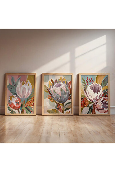 Tuba Decor 3 Piece Wooden Framed Living Room Hallway Painting Set