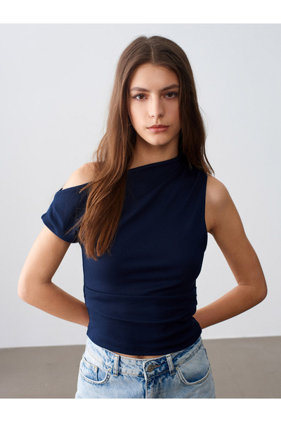 Dilvin 32613 Asimetrik Top-Lacivert