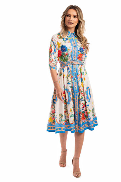 Miyu Floral Printed dress with precious buttons