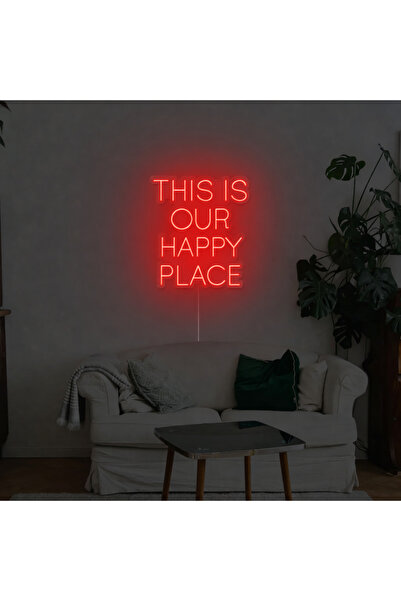 Slasa This Is Our Happy Place Neon Sign with 6mm Acrylic Base Red LED Wall De...
