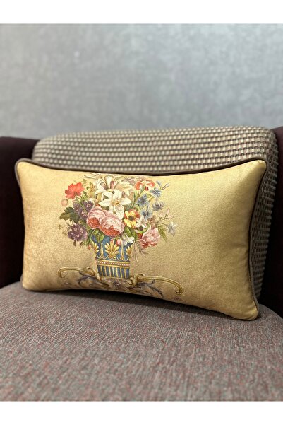 Fabricland Velvet Light Brown Rectangular Classic Floral Corded Fabric 30X50