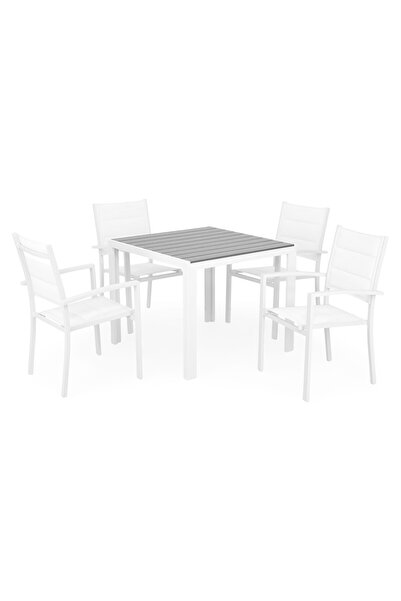 Maison Mex Set mobilier gradina/terasa 4 scaune si masa ENCORE/DRESDEN, alb/gri