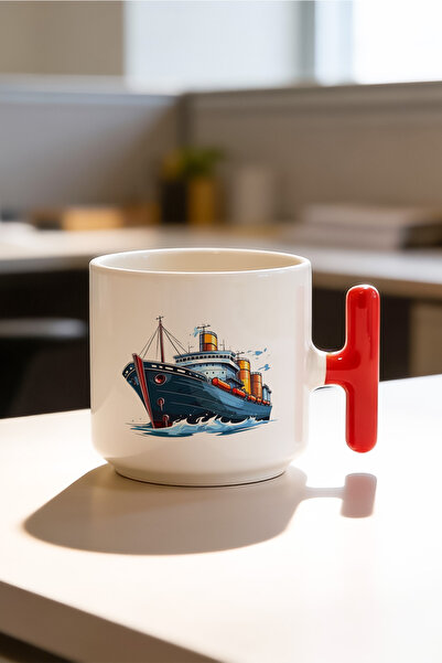 BB TRADE Ship Designed Red T-Handed Ceramic Printed Mug Cup 250 ml