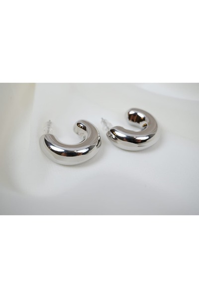 ATELİER TUĞBA Bkp135 Silver Hoop Earrings (Thickness 1 Cm, Inner Diameter 10 mm)
