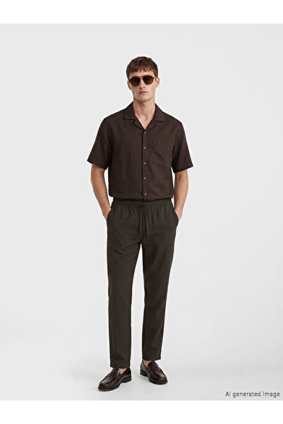 LC Waikiki Καφέ ανδρικό παντελόνι με λινή όψη σε κανονική εφαρμογή