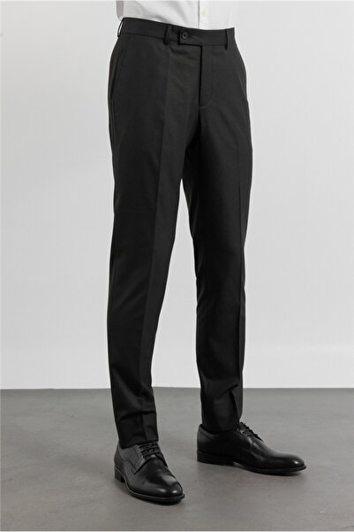 İmza Black Gabardine Side Pocket Open Leg Basic Slim Fit Stretchy Classic Tro...