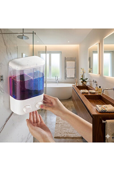 ALBBEK 1000 ml Adhesive Double Chamber Liquid Soap Dispenser Wall Mounted Bat...