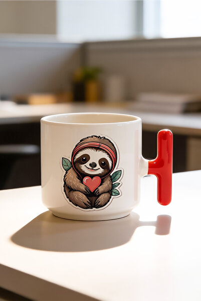 BB TRADE كوب سيراميك مطبوع بتصميم قلوب الراكون ومقبض على شكل حرف T باللون الأ...