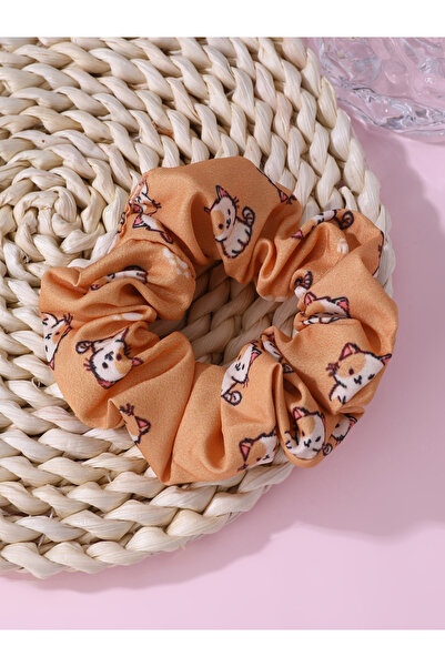 Take Two By Styli Brown Cat Print Hair Scrunchie