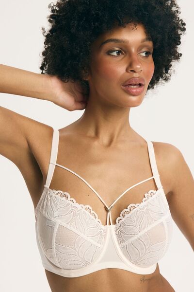 ESOTIQ Non-Padded Bra Underwired Floral Lace Details Decorative Front Straps ...