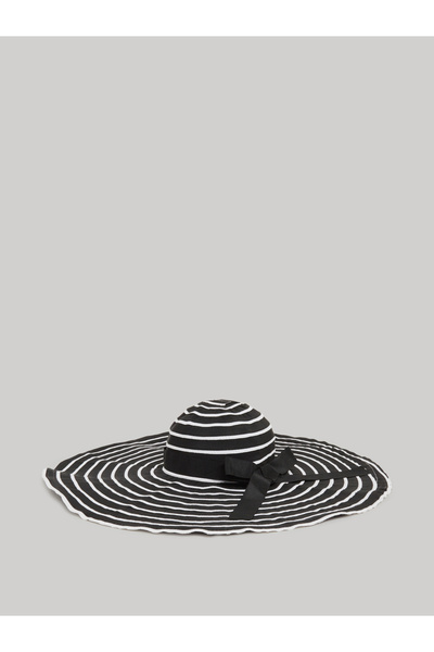 Styli Black and White Striped Sun Hat with Bow