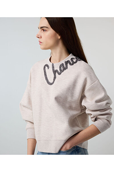 İpekyol Slogan nakışlı boncuklu sweatshirt