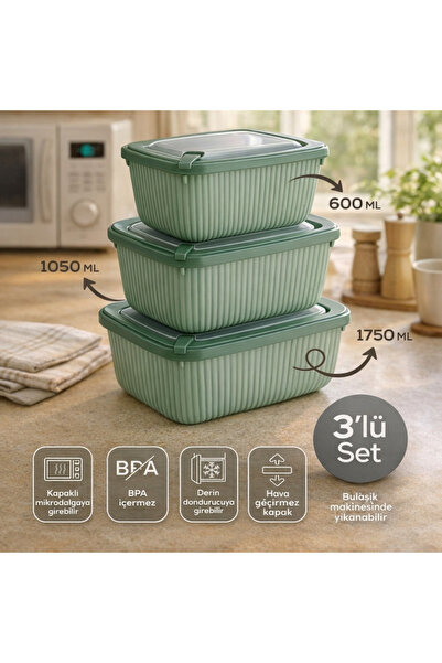 Nesto Home 3-Piece Microwaveable Rectangular Storage Container Bpa-Free D Lea...