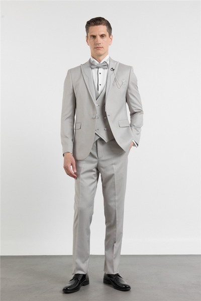 İmza Gri Kılıç Yaka Çift Yırtmaç Esnek 6 Drop Slim Fit Damatlık Takım Elbise ...