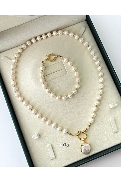 eyla collection Gemici Düğümü Kilitli Çeyrek Altın Takılabilir Gerçek Inci Se...