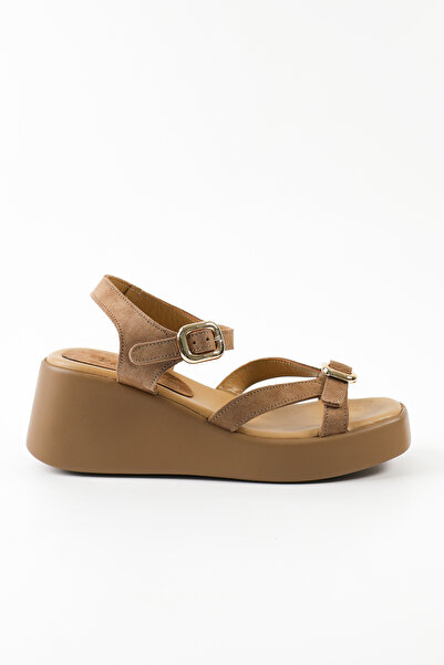 Tuna Genuine Suede Leather Camel Women's Sandals - Rgn21