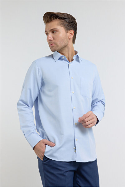 İmza Blue Self Patterned Hard Collar Long Sleeve Pocketed Comfort Fit Cotton ...