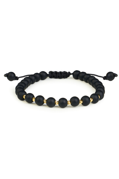 One Gold Bracelet with 10 beads 14K Gold "585" and Black Onyx, adjustable
