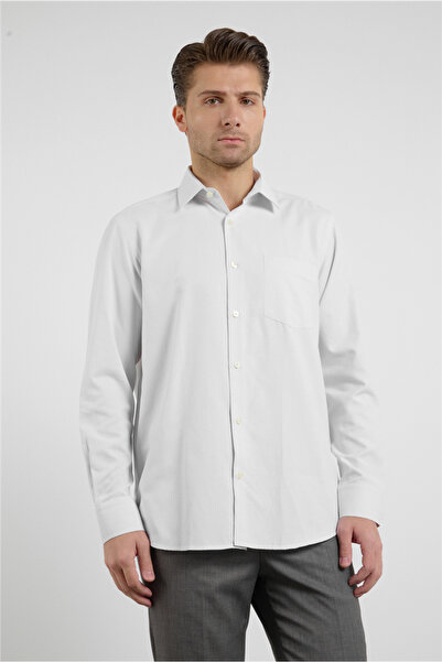 İmza Beige-White Self Patterned Hard Collar Long Sleeve Pocketed Comfort Fit ...