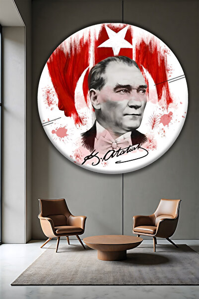 B&G DESIGN Mustafa Kemal Atatürk Portret cu tema Lună și Stea, Masă rotundă d...