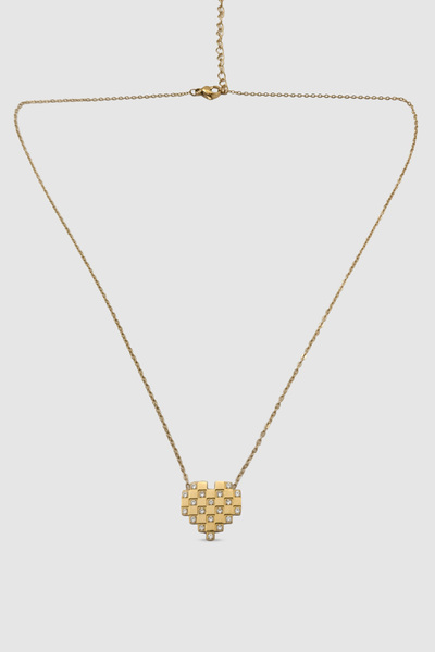 Wuclo Pixel Design Heart Figured Zircon Stone Gold Bijouterie Necklace