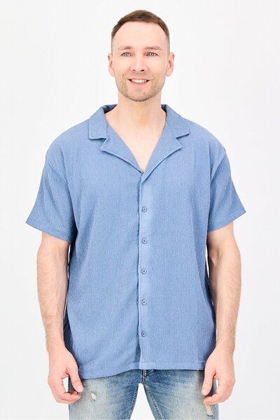Brave Soul Men Regular Fit Solid Short Sleeve Casual Shirts, Slate Blue