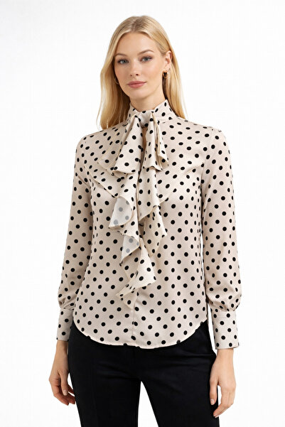 Noi Belis Puantiyeli Fırfır Detaylı Dokuma Gömlek SS26GO0010