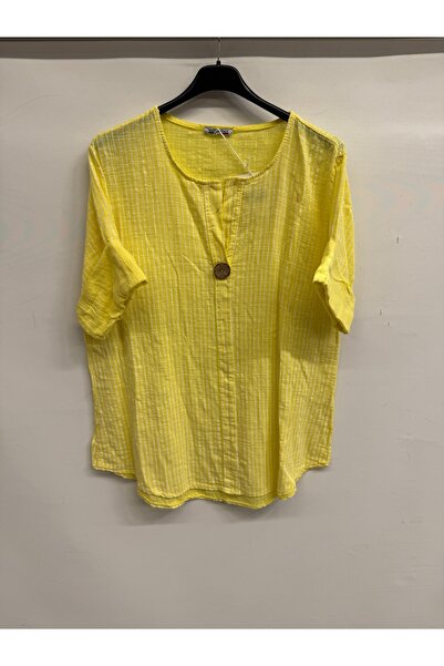 della moor Women's Yellow Italian Line D Patterned Half Sleeve Open Collar O ...