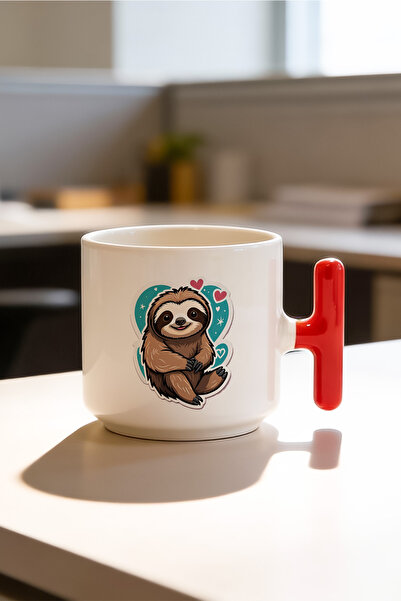 BB TRADE كوب سيراميك مطبوع بتصميم قلب الراكون ومقبض على شكل حرف T باللون الأح...