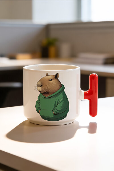 BB TRADE Kapibara Design Red t Ceramic Mug with Handle Printed 250 ml