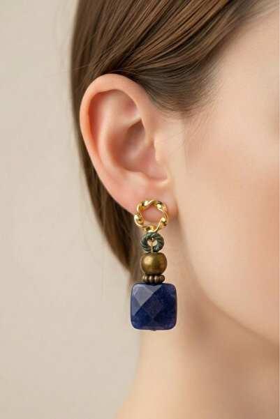 PETEK AKSESUAR Natural Stone Design Coral Earring Red